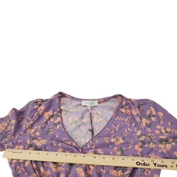 Wayf Mini‎ Dress Small Delancy Smocked Waist Lavender Floral Print Boho NWT - Picture 9 of 12